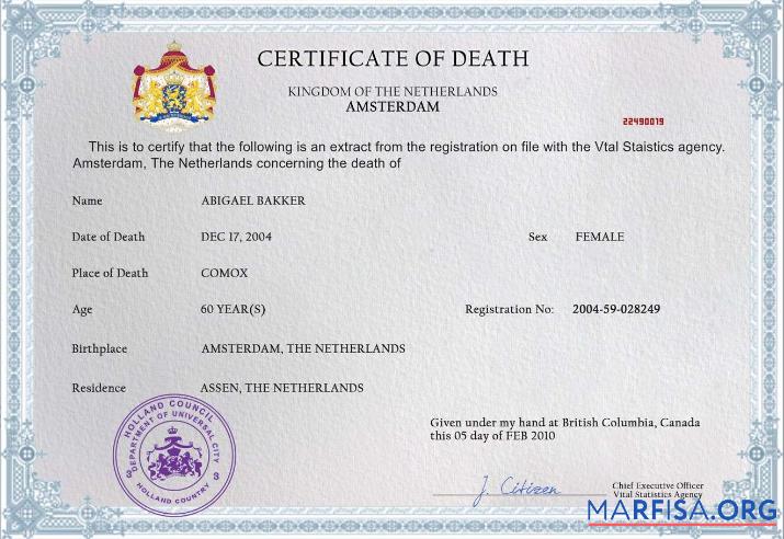Printable Netherlands death certificate PSD template